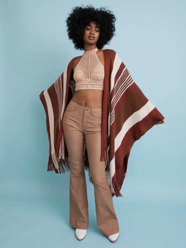 Striped Frayed Edge Bohemian Ruana